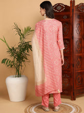 Women Peach Viscose Rayon Printed Straight Kurta Pant Set With Dupatta